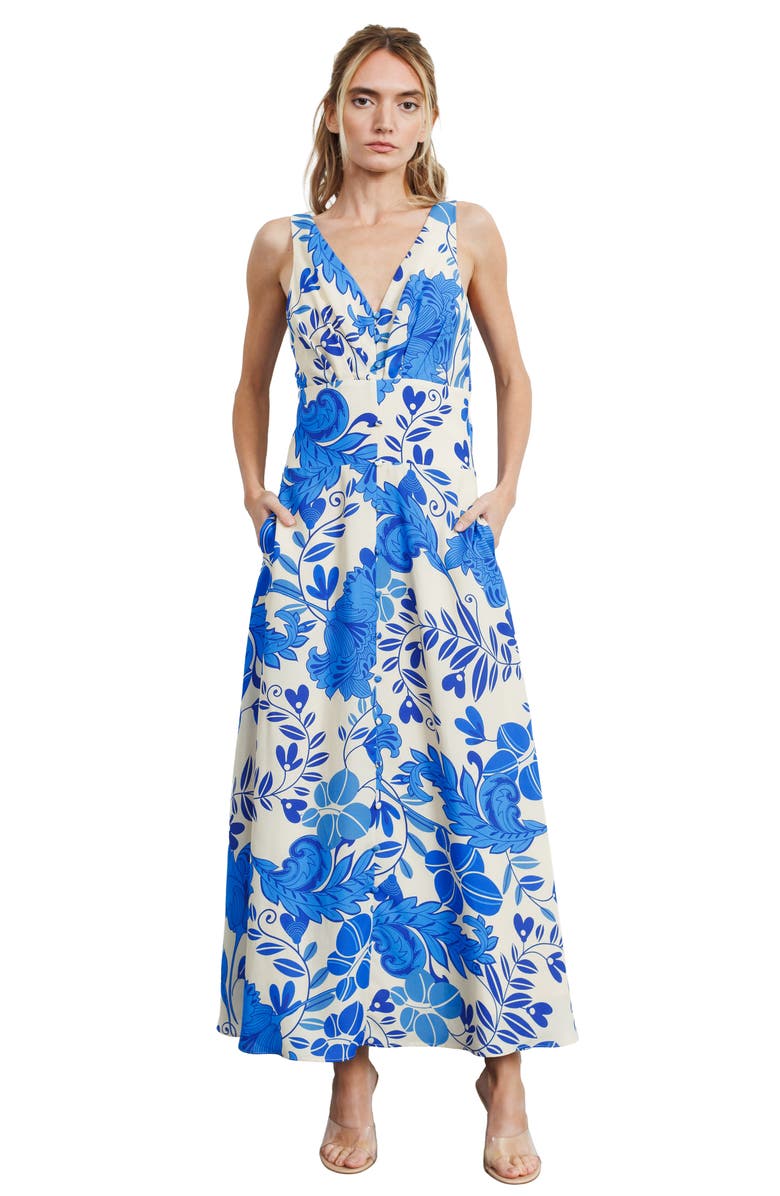 CIEBON Marek Sleeveless Floral Maxi Sundress, Alternate, color, Blue