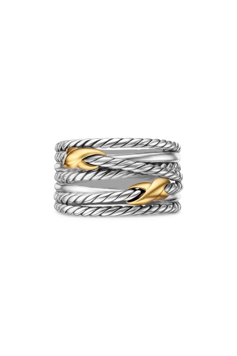 Double X Crossover Ring in Sterling Silver with 18K Yellow Gold, 13mm, Main, color, TWO TONE