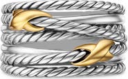 David Yurman Double X Crossover Ring in Sterling Silver with 18K Yellow Gold, 13mm