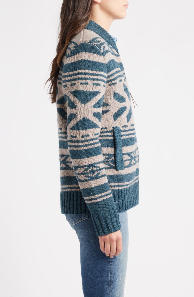 Pendleton Graphic Wool Zip Cardigan, Alternate, color, Teal Heather