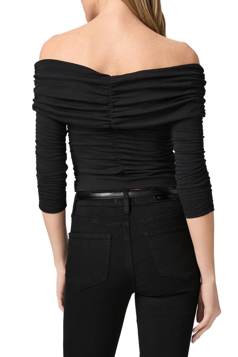 Naya Ruched Off the Shoulder Crop Top, Alternate, color, BLACK