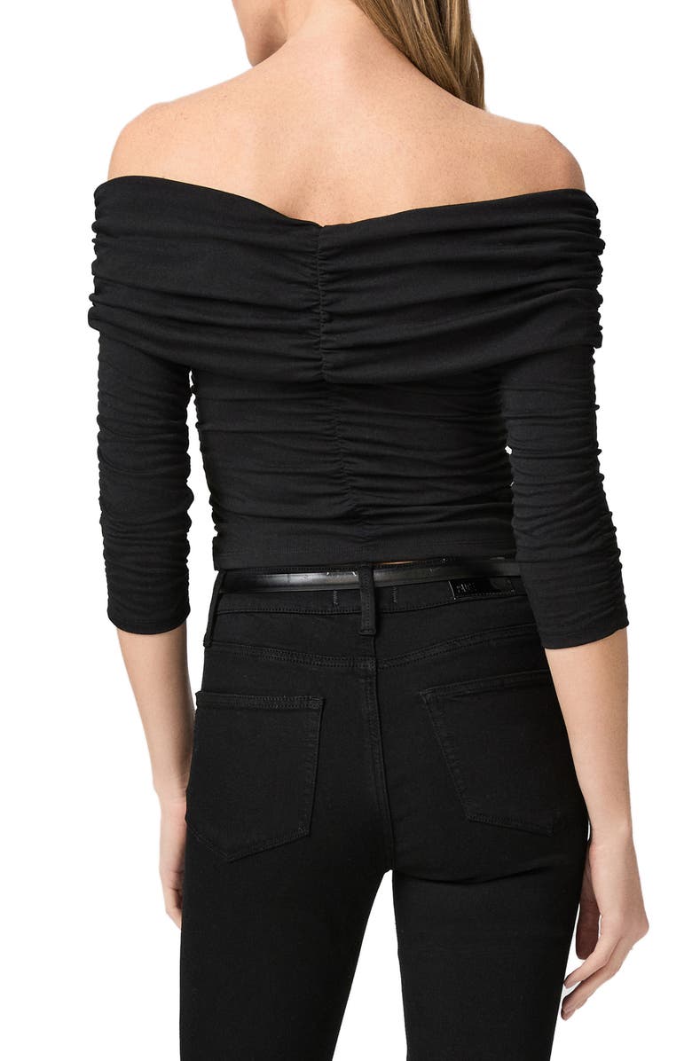 PAIGE Naya Ruched Off the Shoulder Crop Top, Alternate, color, Black