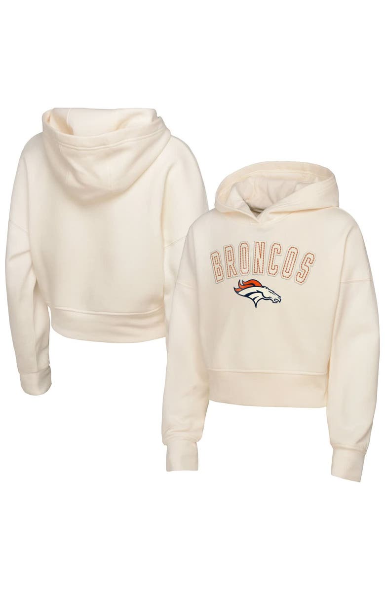 Outerstuff Girls Youth Outerstuff Cream Denver Broncos Oversized Cropped Blitz Hoodie, Alternate, color, 