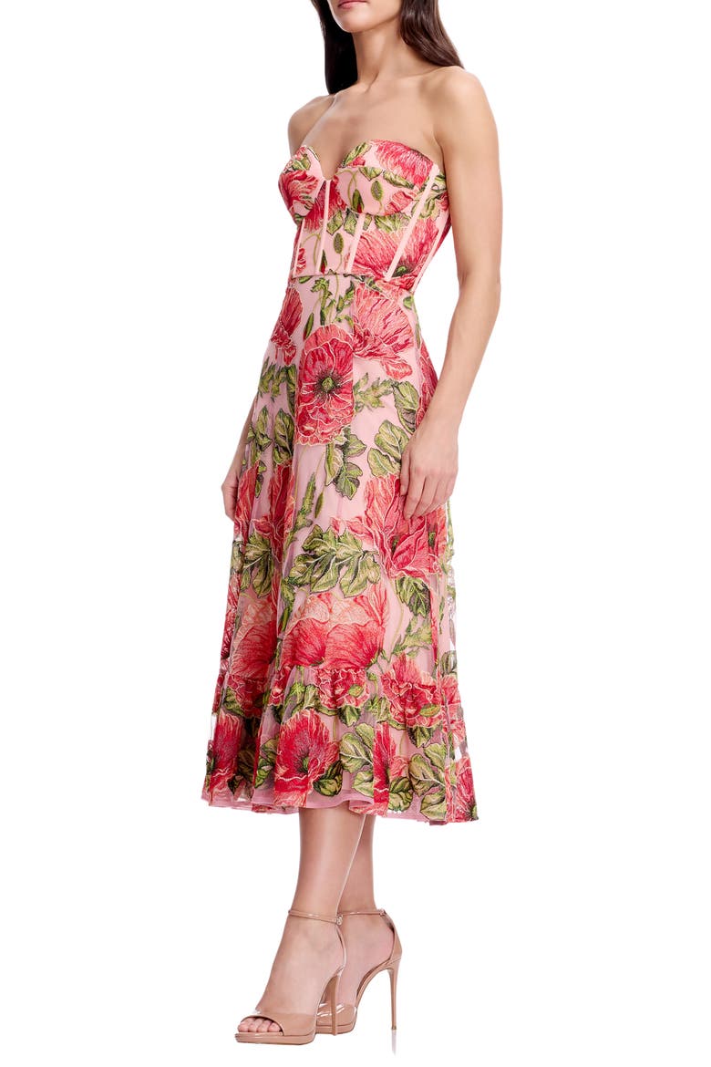 Carina Floral Embroidered Strapless Cocktail Dress, Alternate, color, PEACH MULTI