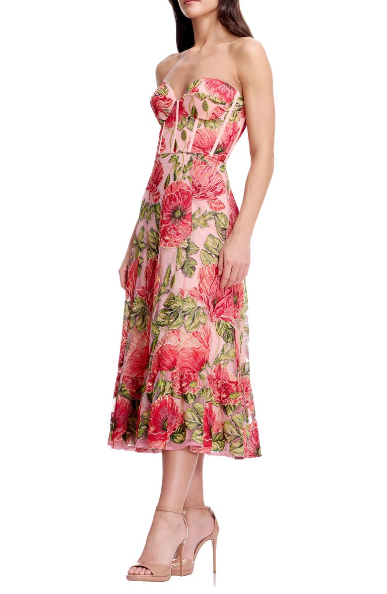 Dress the Population Carina Floral Embroidered Strapless Cocktail Dress, Alternate, color, Peach Multi