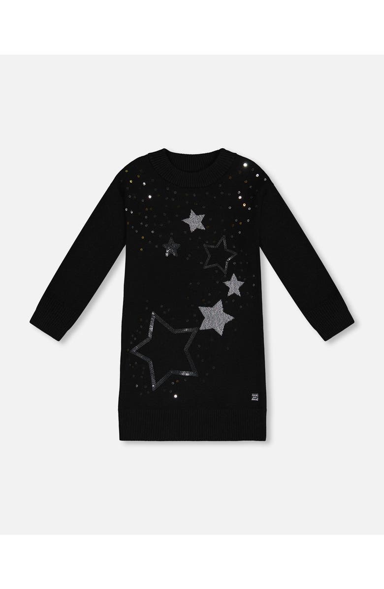 Deux par Deux Girl's Knitted Dress With Sequins Black, Main, color,