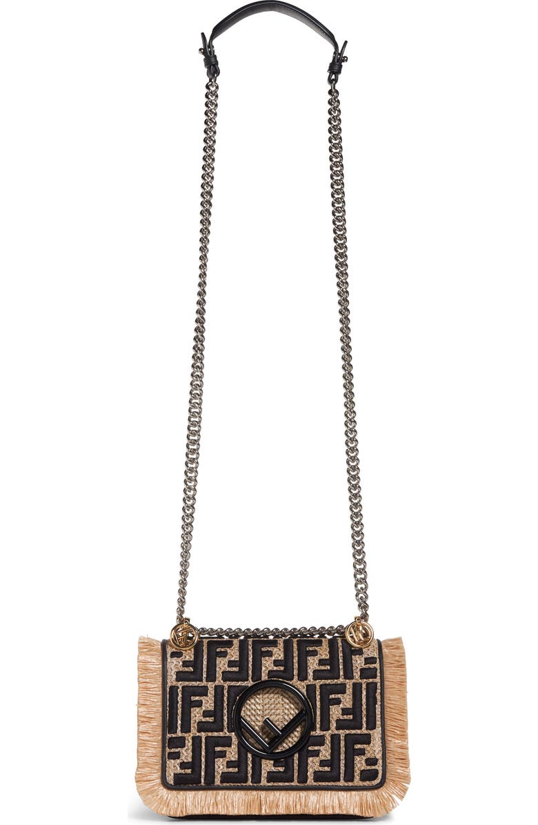 Fendi Kan I Raffia & Leather Small Shoulder Bag, Main, color,