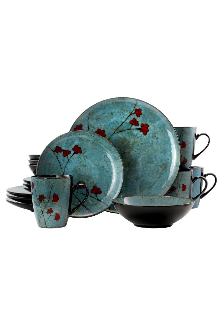 Floral Accents 16 Piece Dinnerware Set, Main, color, Blue