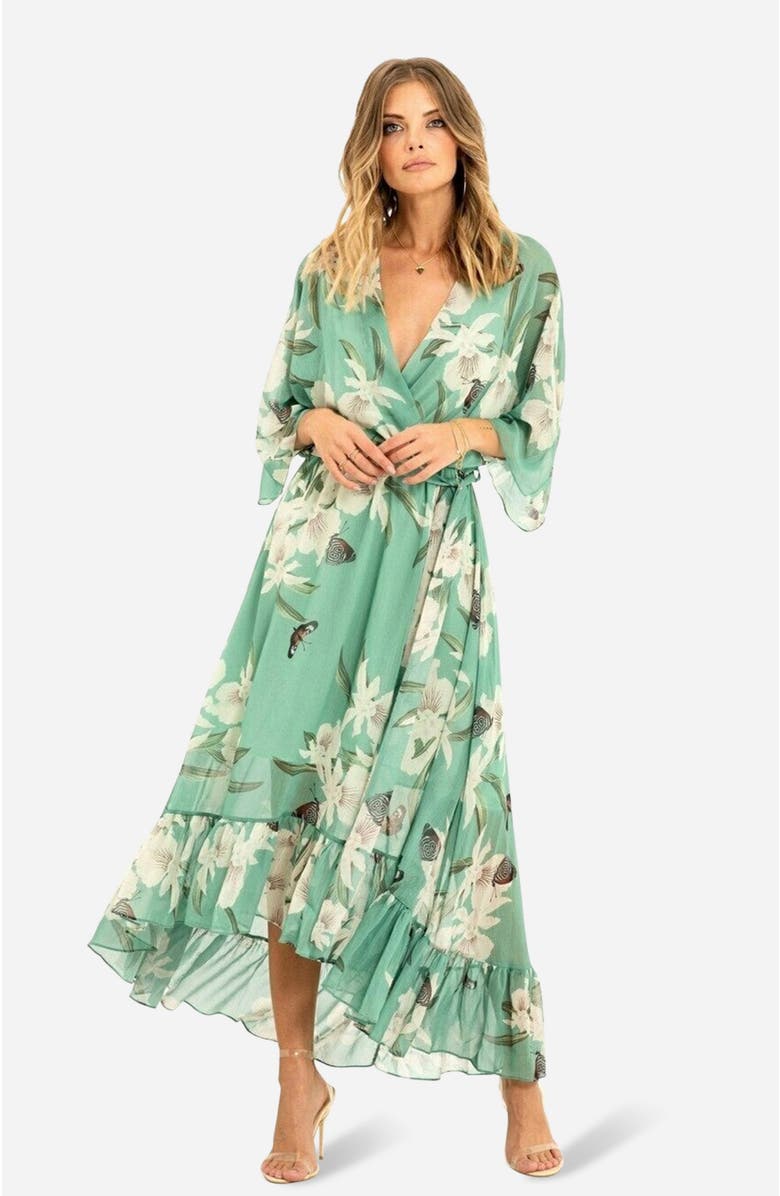 Yumi Dip Hem Kimono Sleeve Dress, Alternate, color, Mint
