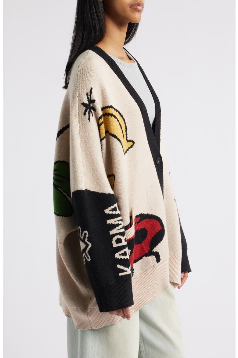 Lucky Clover Oversize Cardigan, Alternate, color, BEIGE/ BLACK