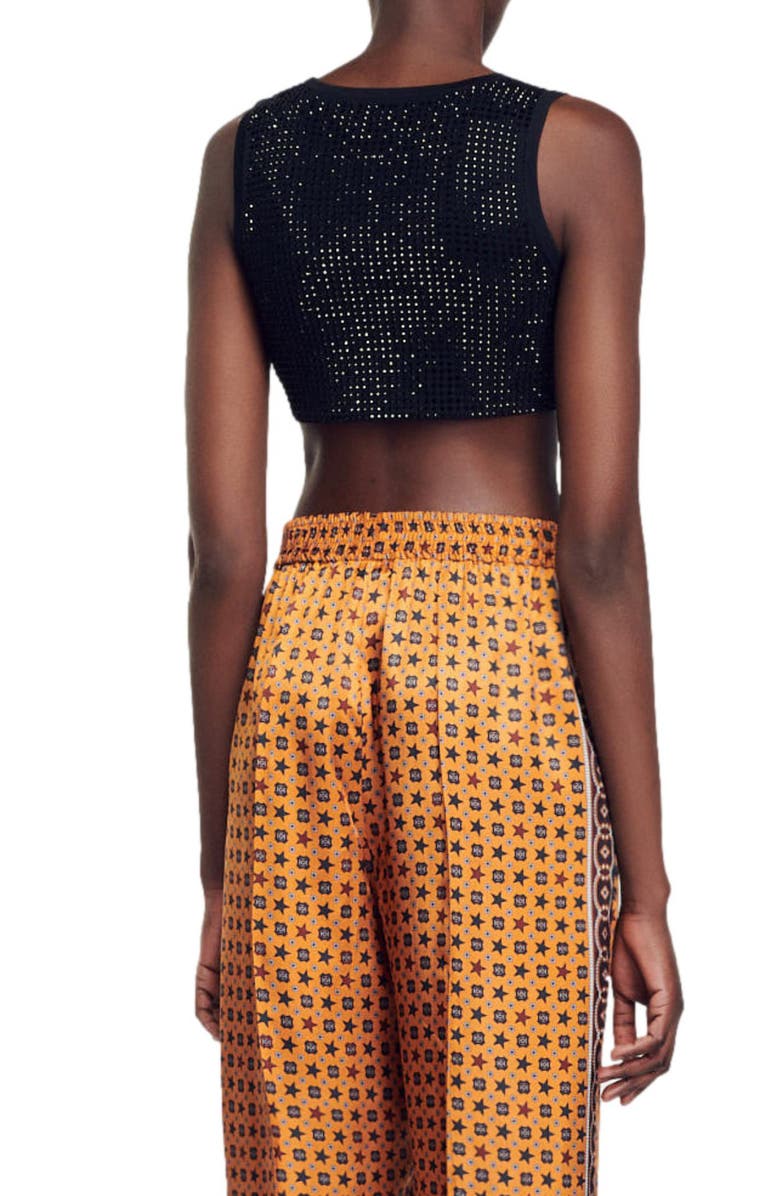 SANDRO Taureau Rhinestone Crop Sweater, Alternate, color, 