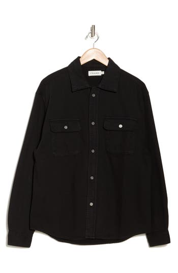 Frame Textured Terry Overshirt In Black