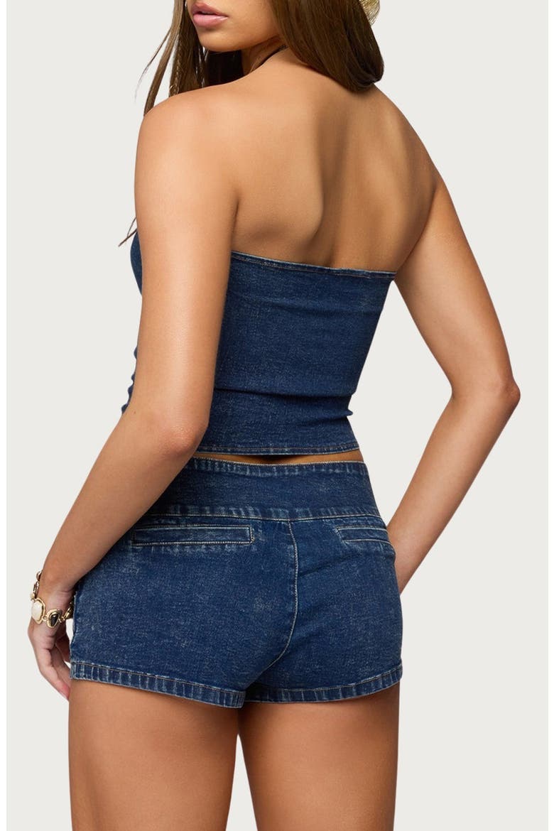 Zaida Strapless Handkerchief Hem Denim Top, Alternate, color, BLUE