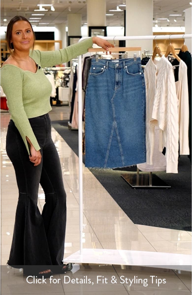 The Highland Nonstretch Denim Midi Skirt, sales video thumbnail