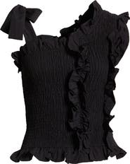 Amy Lynn Shirred Asymmetrical Tie Shoulder Top