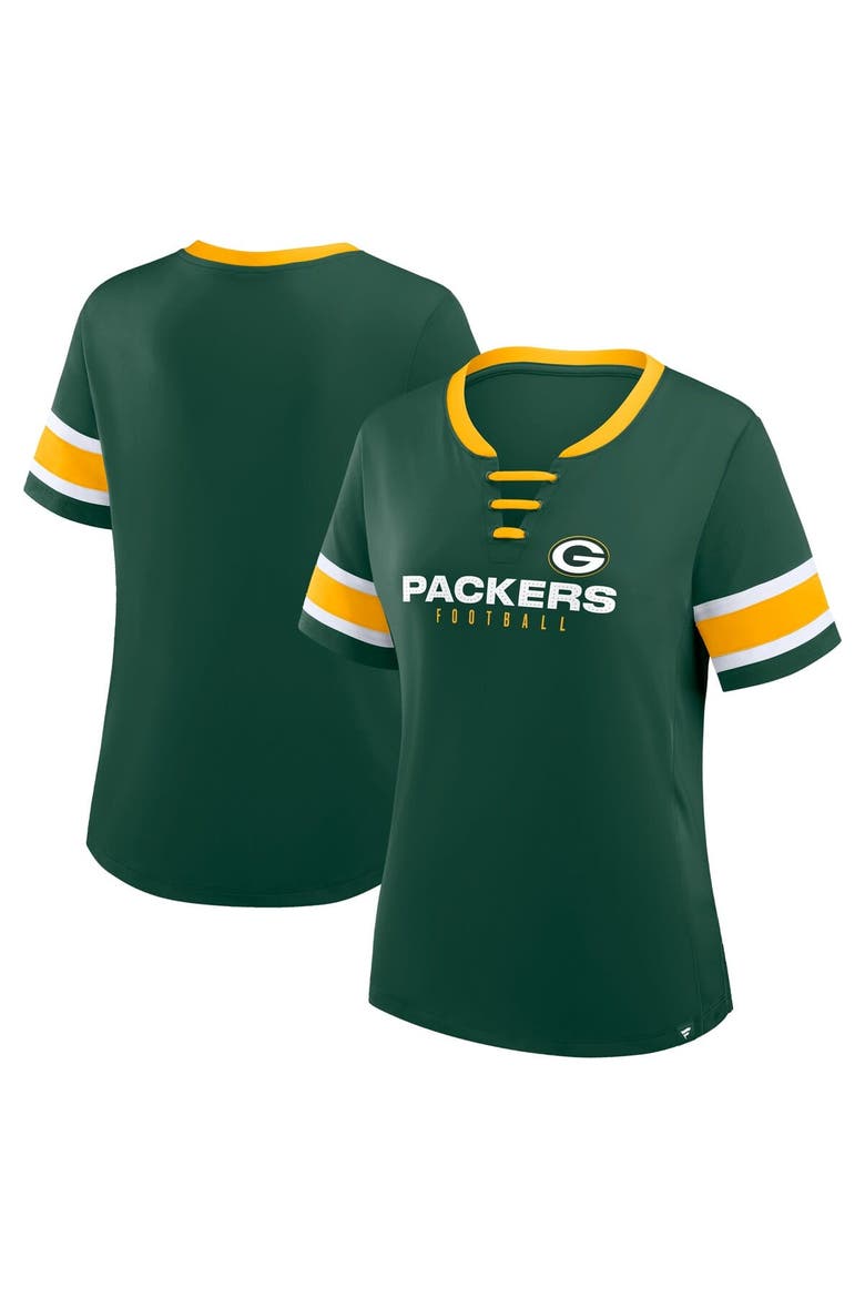 Women's Fanatics Green Green Bay Packers Redzone Draw Play Athena Lace-Up T-Shirt, Main, color, Green