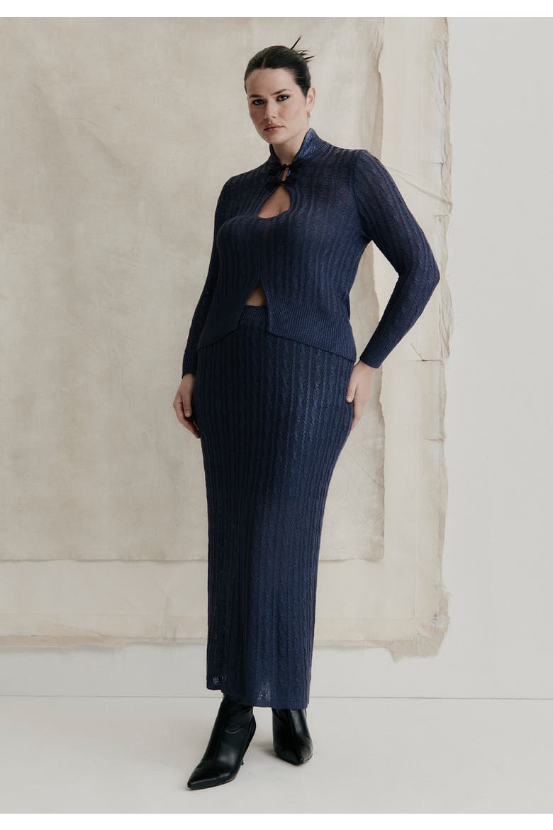 Metallic Knit Maxi Skirt (plus), Alternate, color, NAVY