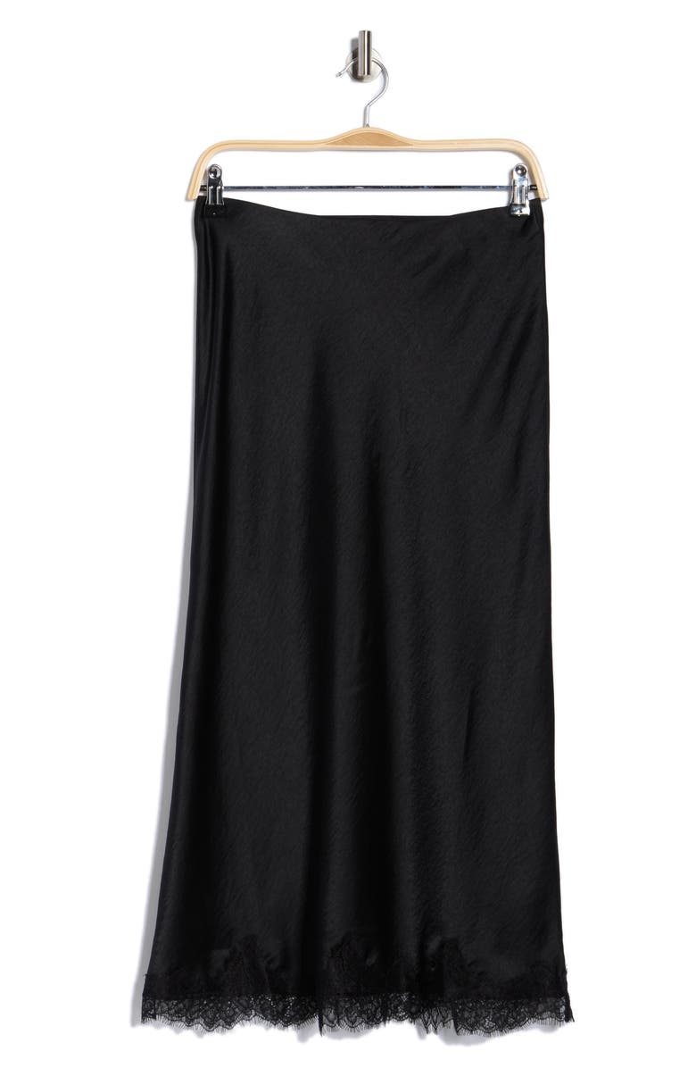 NORDSTROM RACK Lace Trim Satin Midi Skirt, Alternate, color, Black