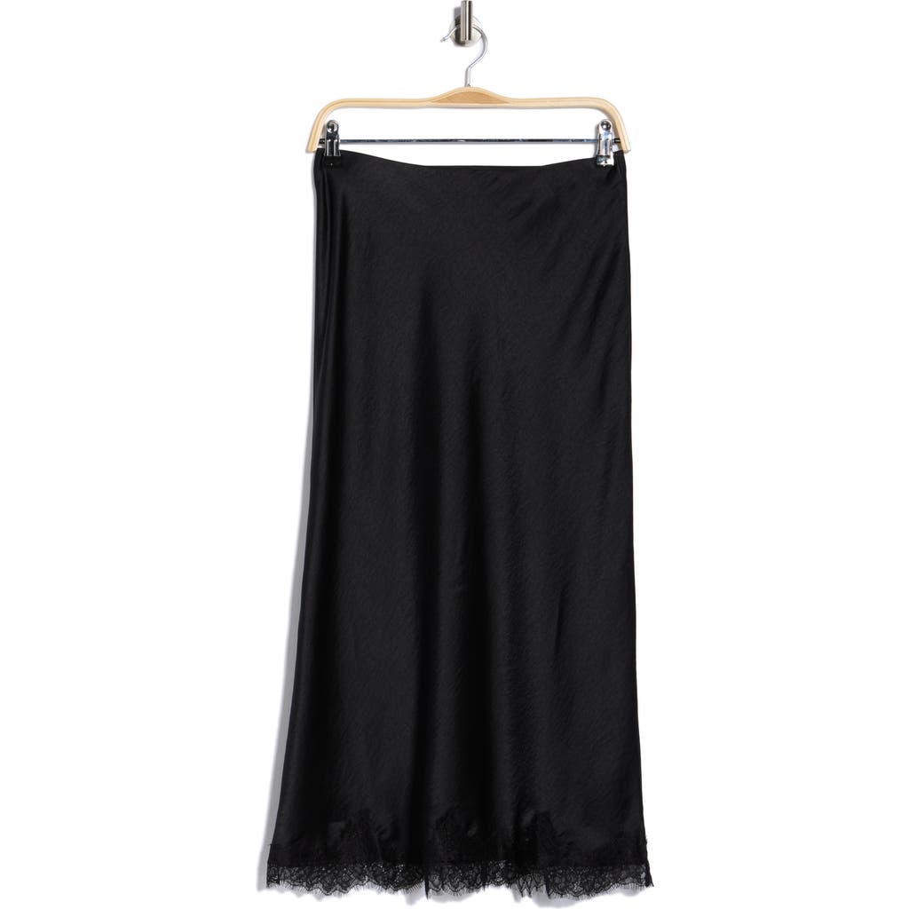 Nordstrom Rack Lace Trim Satin Midi Skirt In Black