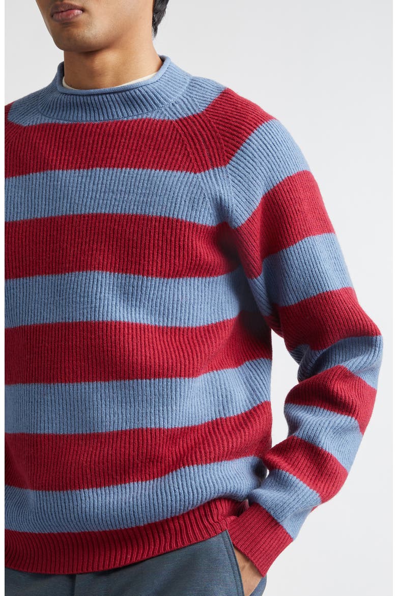 Stripe Roll Neck Rib Sweater, Alternate, color, SAX