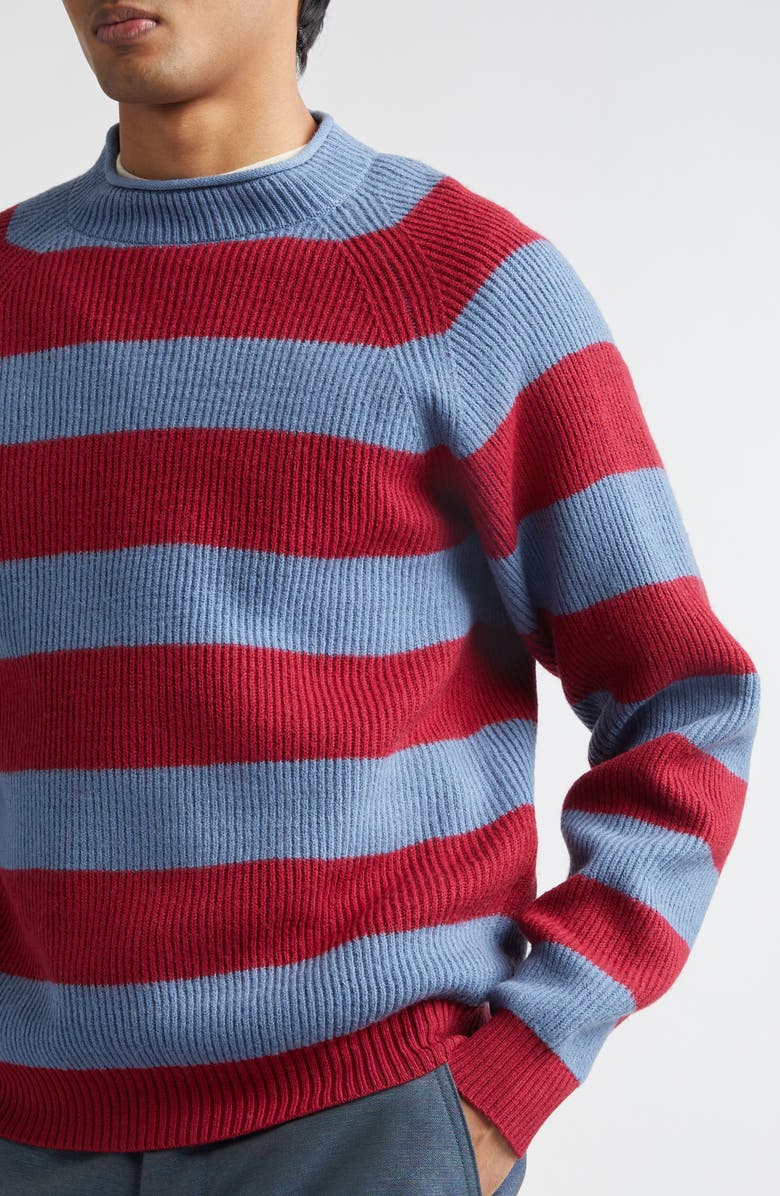 BEAMS Stripe Roll Neck Rib Sweater, Alternate, color, Sax
