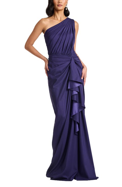 One-Shoulder Side Ruffle Gown