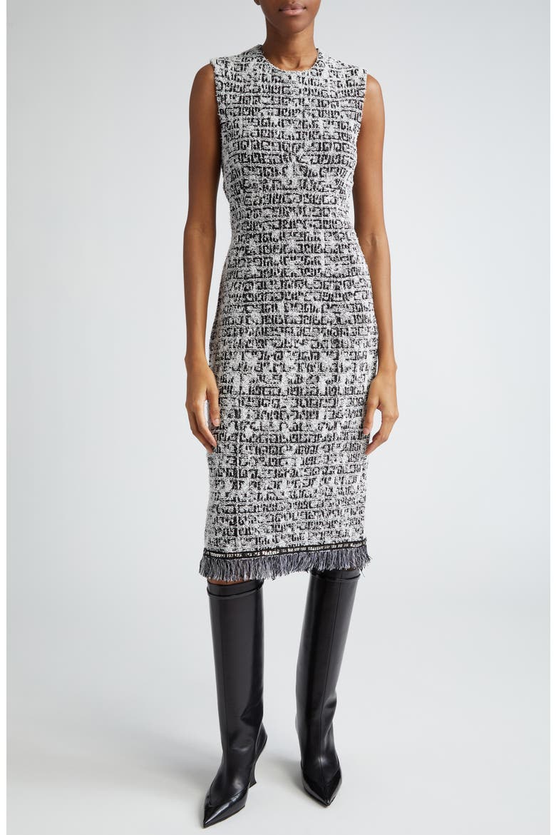 Tweed Sleeveless Sheath Dress, Main, color, BLACK/ WHITE