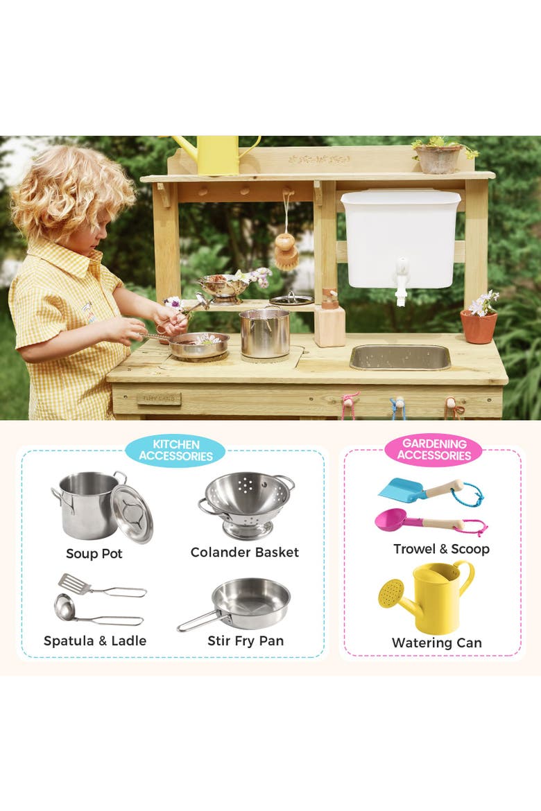 DuoPlay Outdoor Wooden Mud Kitchen Set for Kids, Alternate, color, Multicolor