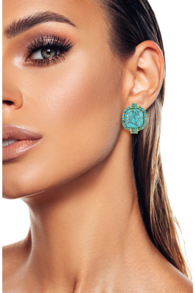 Synthetic Turquoise Statement Stud Earring, Alternate, color, GOLD