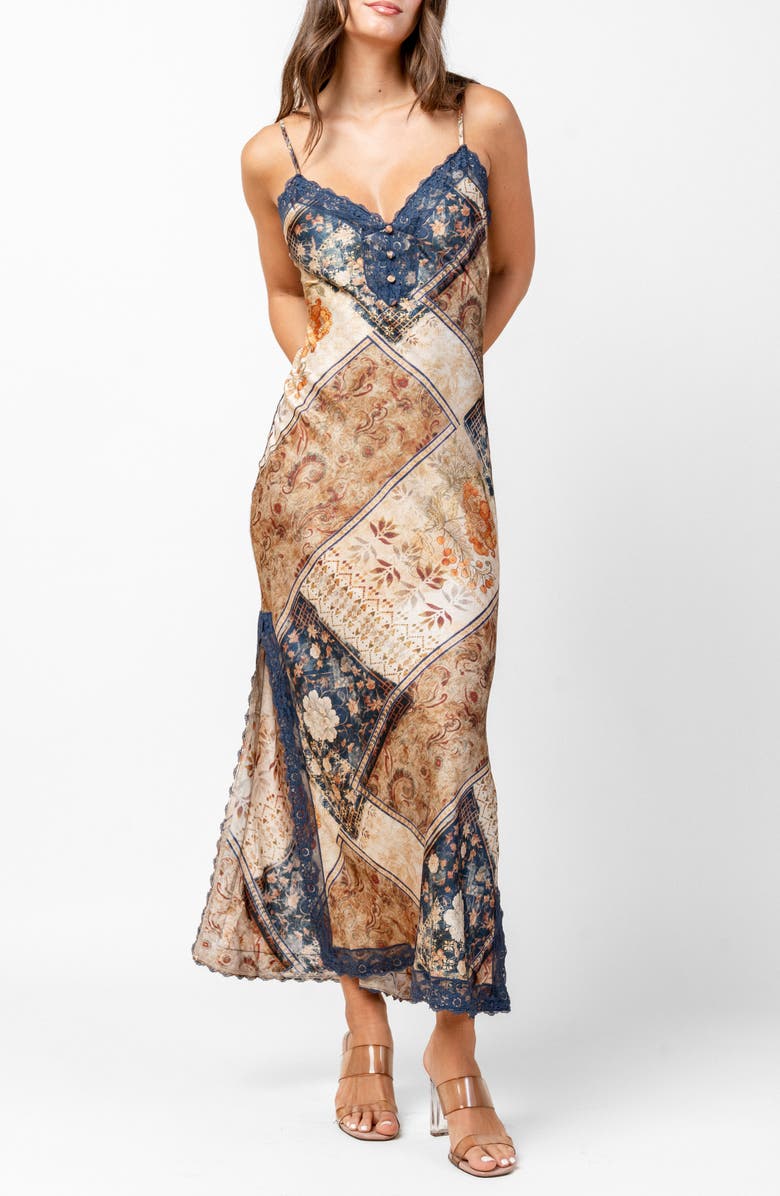 Beivy Printed Lace Trim Maxi Dress, Main, color, Amber Haze
