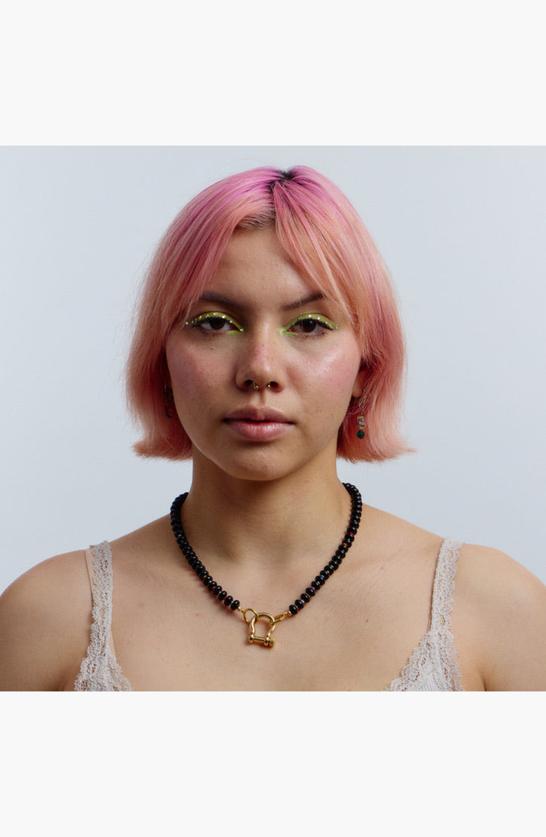 SHOP SPICY DAN Milo Gender Inclusive Rainbow Spacer Bead Onyx Necklace, Alternate, color, Black / Rainbow