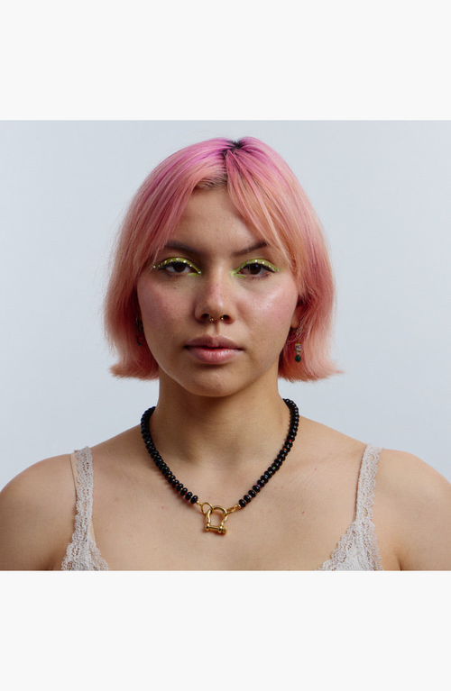 Shop Spicy Dan Milo Gender Inclusive Rainbow Spacer Bead Onyx Necklace In Black