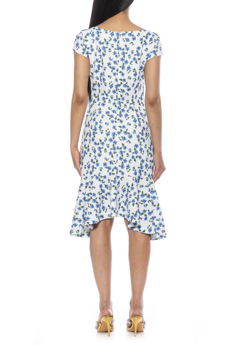 Renata Cap Sleeve Handkerchief Hem Knit Dress, Alternate, color, BLUE DITZY