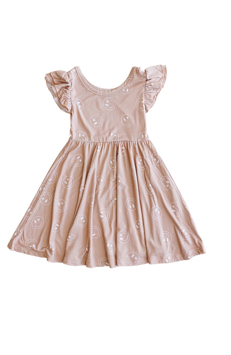 Charlie Lou Baby<sup>®</sup> Little Girl's Starry Eyed Smiley Twirl Dress, Main, color, Beige