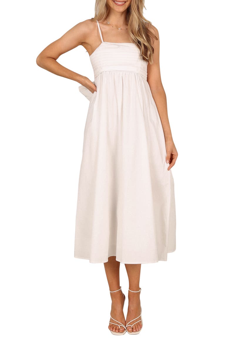 Alice Bow Back Sleeveless Midi Dress, Main, color, WHITE