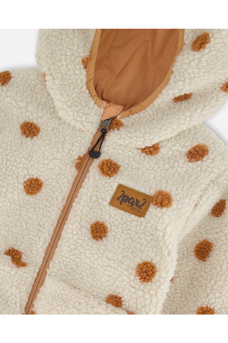 Little Girl's Reversible Soft Fleece Jacket Pinky Brown With Dots, Alternate, color, Cameo Brown
