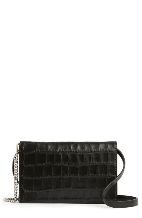 Fetch Croc Embossed Leather Chain Crossbody Wallet