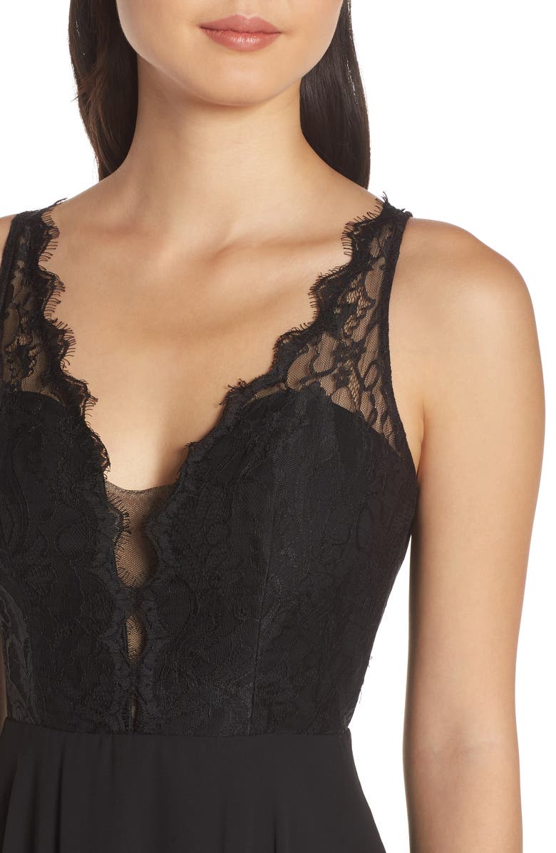 Hayley Paige Occasions Lace Bodice Chiffon Evening Dress, Alternate, color, 