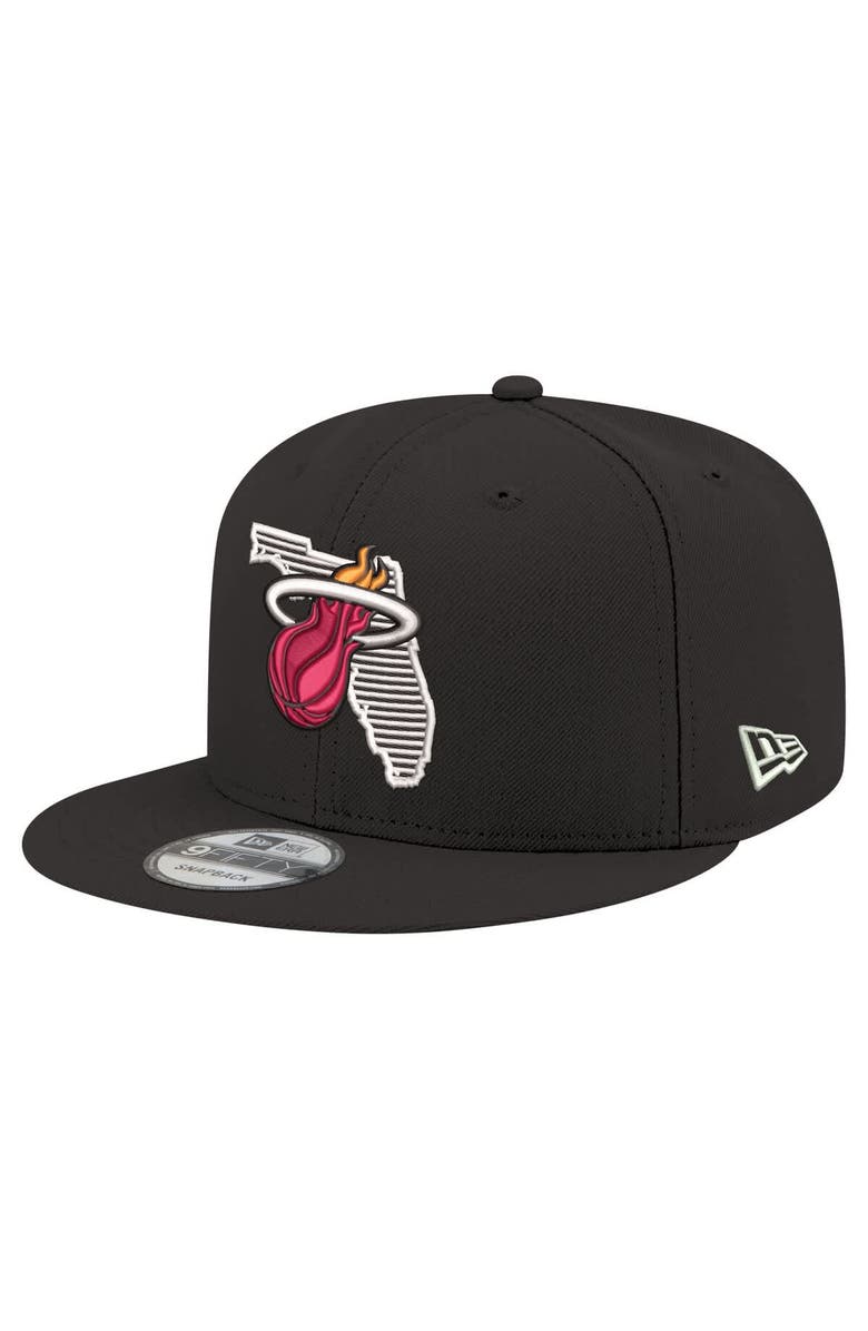 New Era Men's New Era Black Miami Heat State Pride 9FIFTY Snapback Hat, Main, color,
