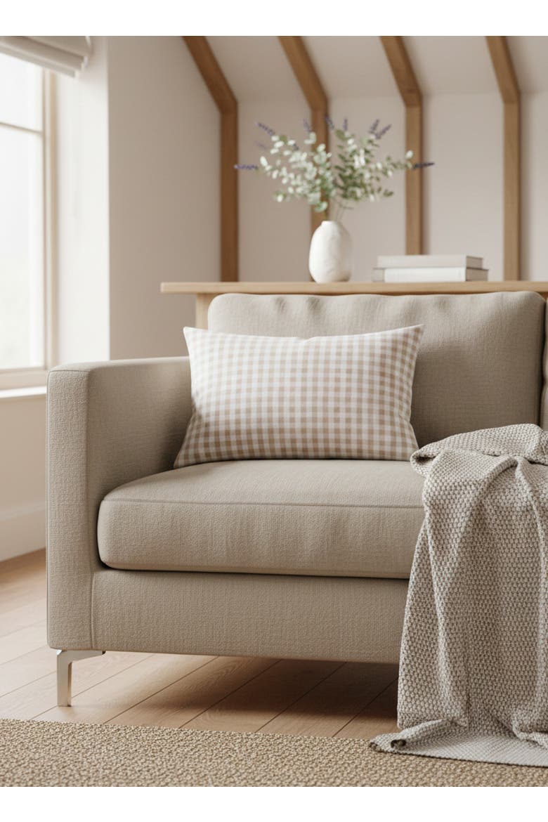 Gingham Linen Pillow with Down Insert, Alternate, color, Beige