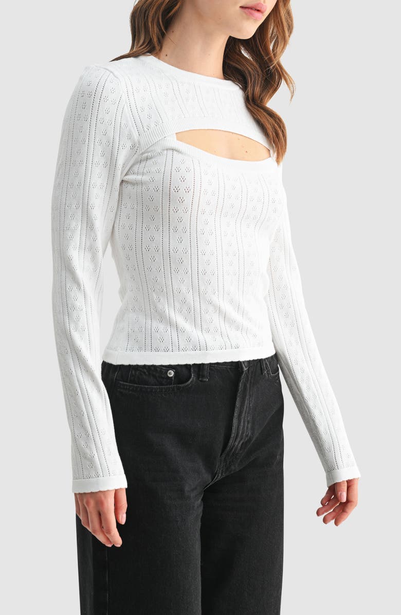 All in Favor Cutout Detail Pointelle Sweater, Alternate, color, Cream