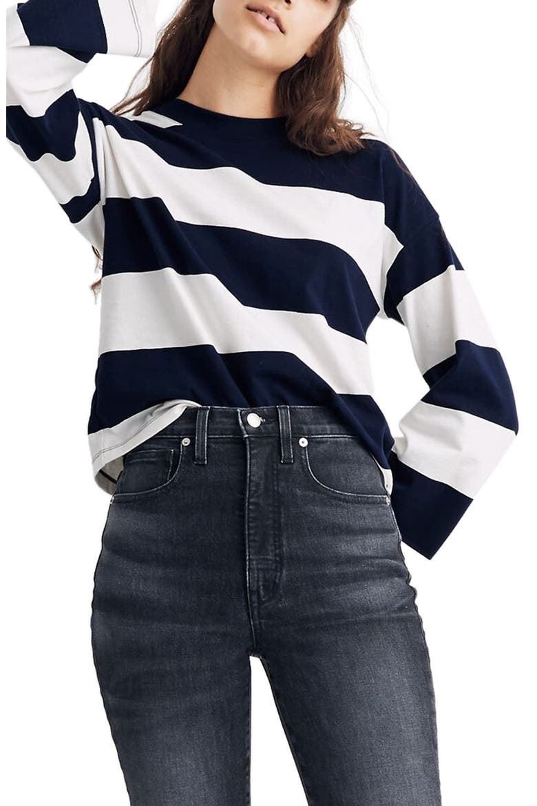 Rugby Stripe Easy Crop Long Sleeve Tee, Main, color, DARK NIGHTFALL SOURDOUGH STR