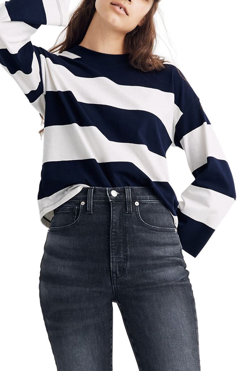 Madewell Rugby Stripe Easy Crop Long Sleeve Tee, Main, color,