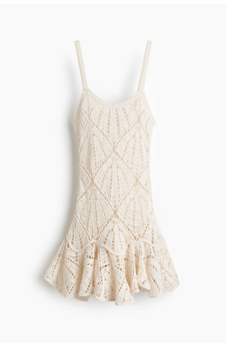 H&M Flounced crochet-look dress, Alternate, color, Cream