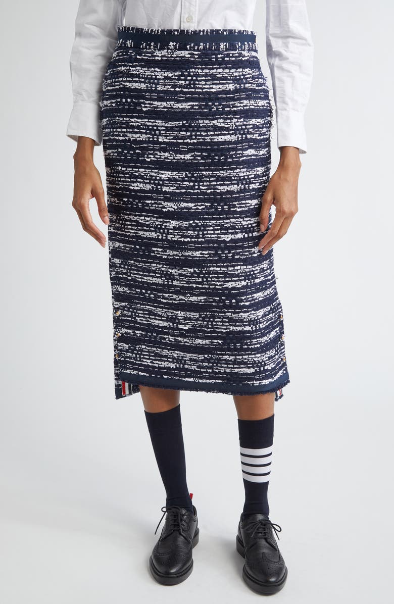 Thom Browne Mélange Tweed Pencil Skirt, Main, color, Navy