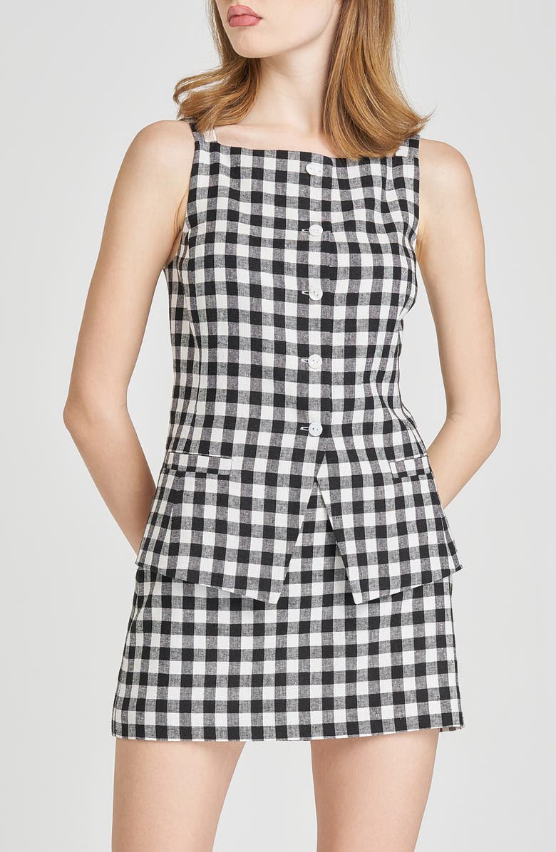 WAYF x Styled by COCO! Gracie Gingham Linen Blend Button-Up Vest, Alternate, color, Black Gingham