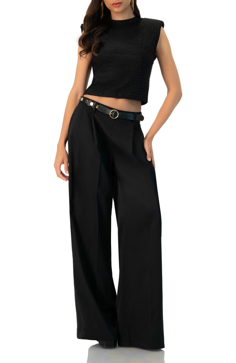 IVONNE Padded-Shoulder Cropped Rhinestone Top, Alternate, color, Black