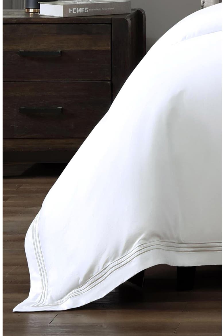 Egyptian Cotton Sateen Bratta Embroidery Triple Luxe Sateen 3-Piece Duvet Cover Set, Alternate, color, NICKEL