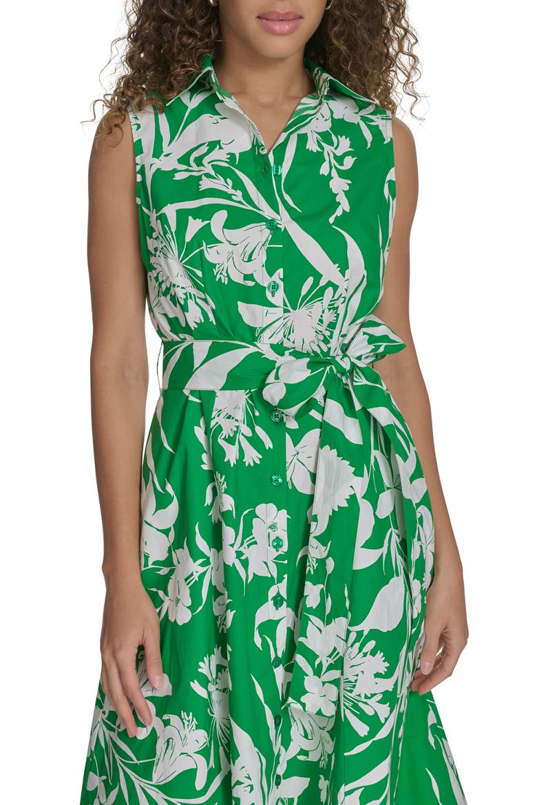 Floral Sleeveless Cotton Shirtdress, Alternate, color, FERN/ WHITE