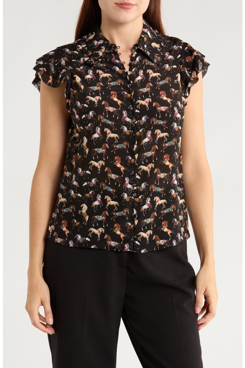 Martel Flutter Sleeve Silk Button-Up Top, Main, color, WILD HORSE